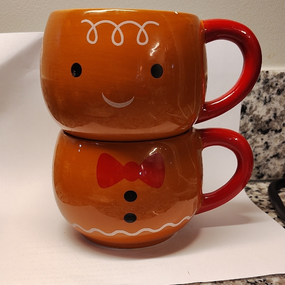 Gingerbread Man Mug Set - Brown and Red